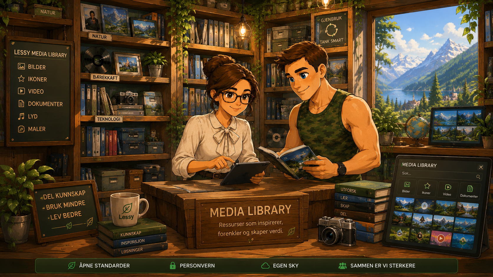 Lessy and Ariel in the Library